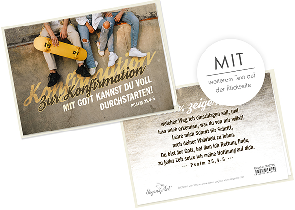 Faltkarte – Zur Konfirmation – Mit Gott durchstarten (Skateboard)