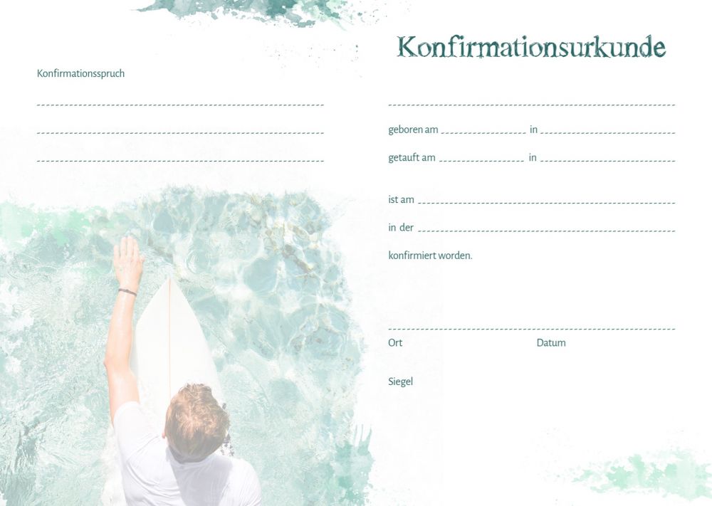 Urkunde – Konfirmation – Surfer