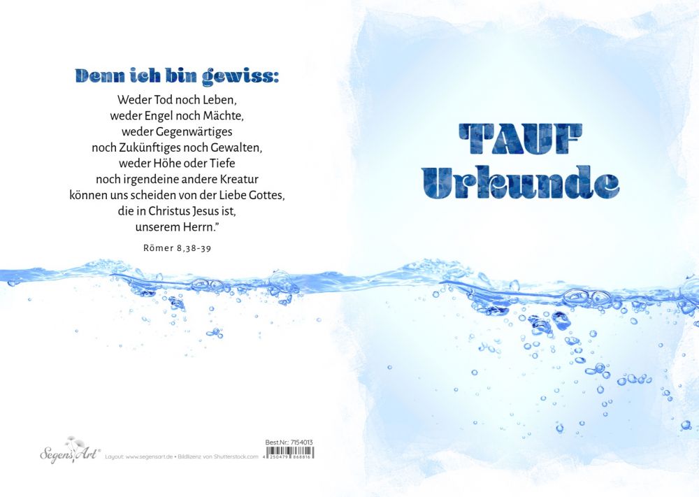 Urkunde – Taufe – Wasser