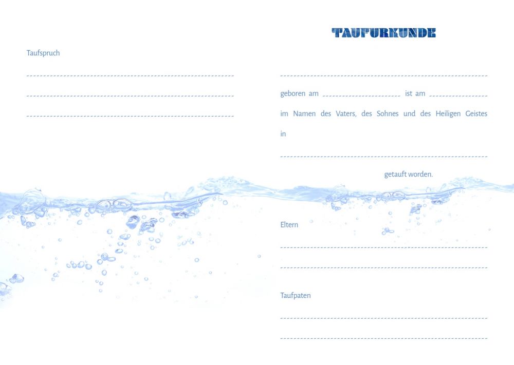 Urkunde – Taufe – Wasser