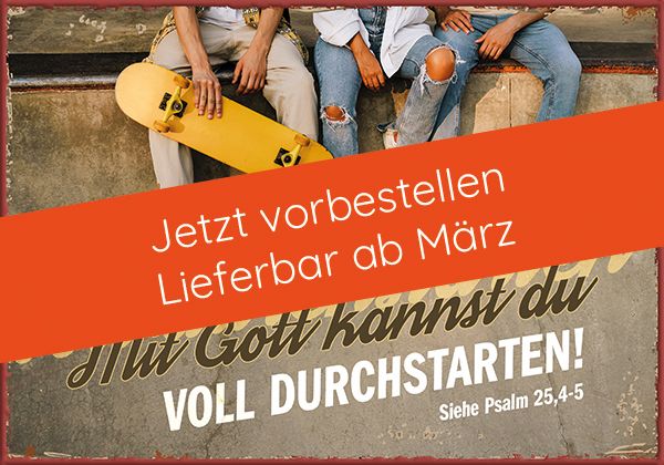 Metallschild klein – Mit Gott durchstarten (Skateboard)